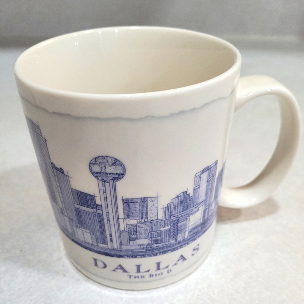 Starbucks blue & white Dallas Big D Architect Mug 2006, 18oz ,Great Condition